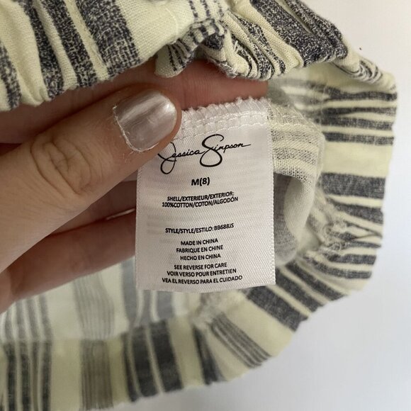 Jessica Simpson M Button-Up Striped Cotton Blouse puffed sleeves boho vintage - Picture 5 of 7